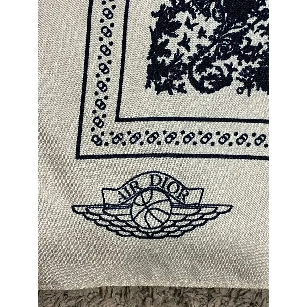 Air Dior Jordaan Wing Basketball White Navy Blue Silk Bandana Scarf Wrap 22 x 23